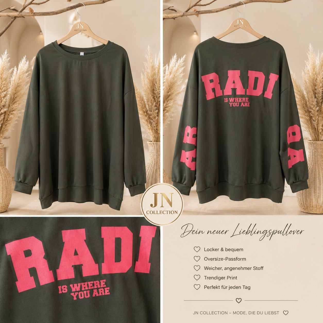 Damen Oversize-Sweatshirt „PARADISE“ aus Viskose – bis Größe 56 – Produktbild 3