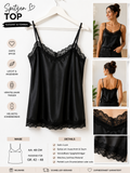 Spitzen Top Schwarz Satin-Look Damen Cami Trägertop Größe 38–46 Elegant – Produktbild 1