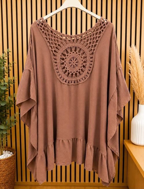 Boho Tunika Damen Häkelspitze Oversize A-Linie Größe 52 54 – Produktbild 1