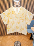 Musselin Bluse 100% Baumwolle Oversize Blumen Gelb Weiß Größe 46-58 – Produktbild 1