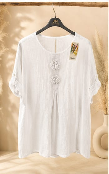 Damen Oversize-Tunika mit Blumen aus Baumwolle – Einheitsgröße – Produktbild 5