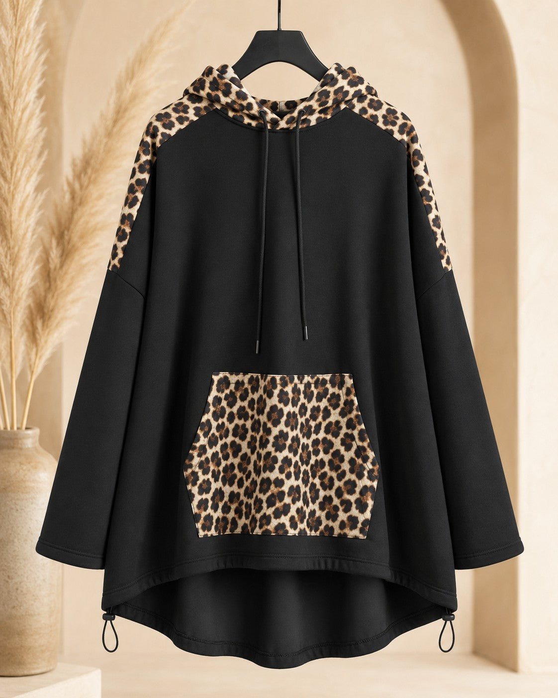 Damen Oversize Sweatshirt Tunika Leo Butterstoff Kapuze Größe 54/56 – Produktbild 4