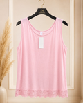 Damen Longtop Tunika Rosa Pink Spitze Ärmellos Stretch Übergröße Lagenlook Boho – Produktbild 1