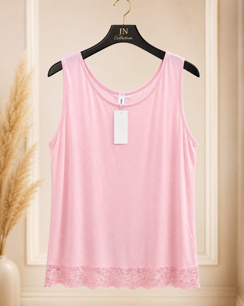 Curvy Longtop Rosa/Pink mit Spitze | ärmellos