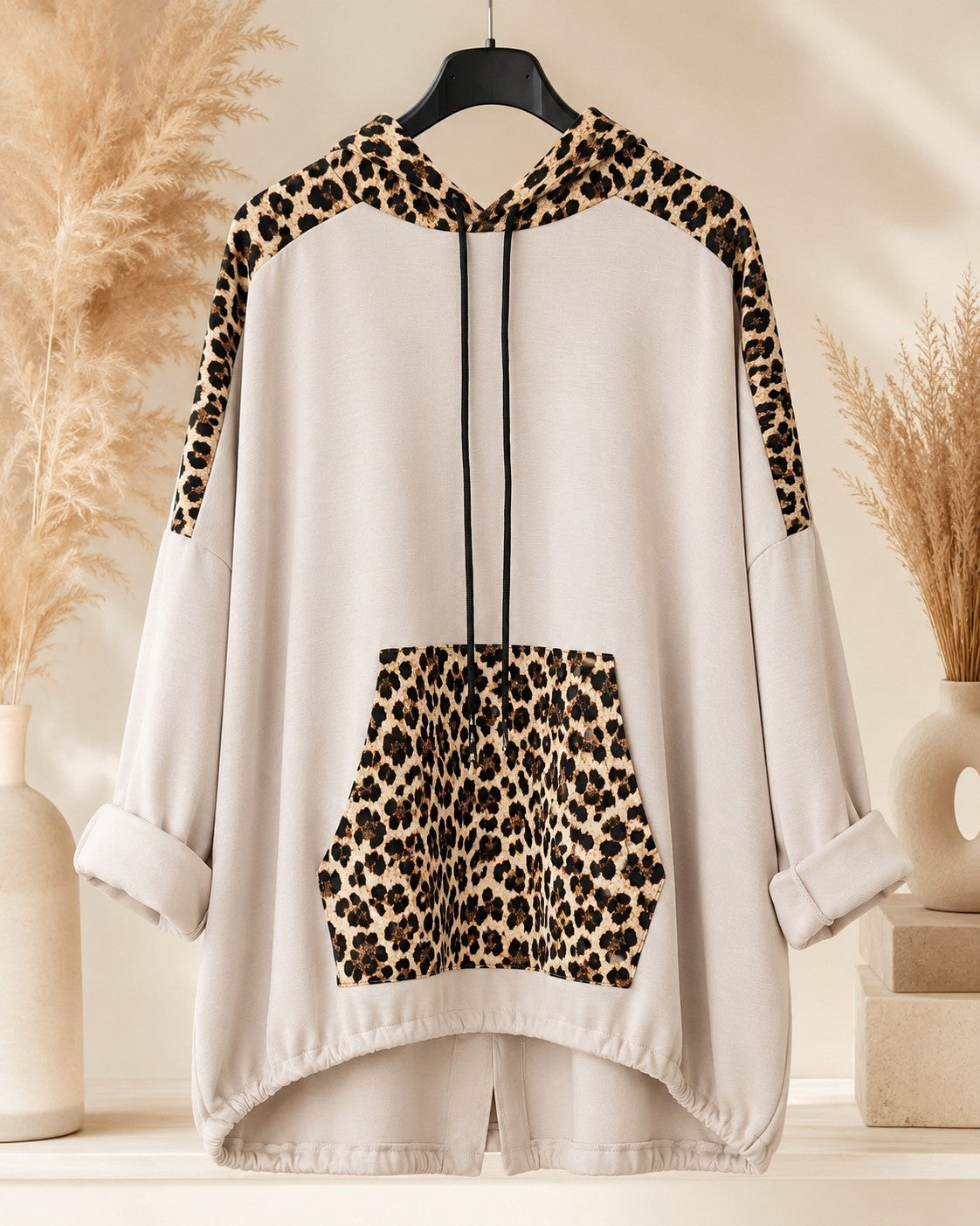 Damen Oversize Sweatshirt Tunika Leo Butterstoff Kapuze Größe 54/56 – Produktbild 8